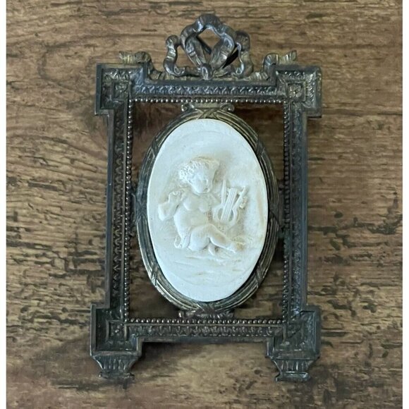 Antique 19th Century Napoleon III French Meerschaum Carved Relief Brass Frame - Picture 9 of 12